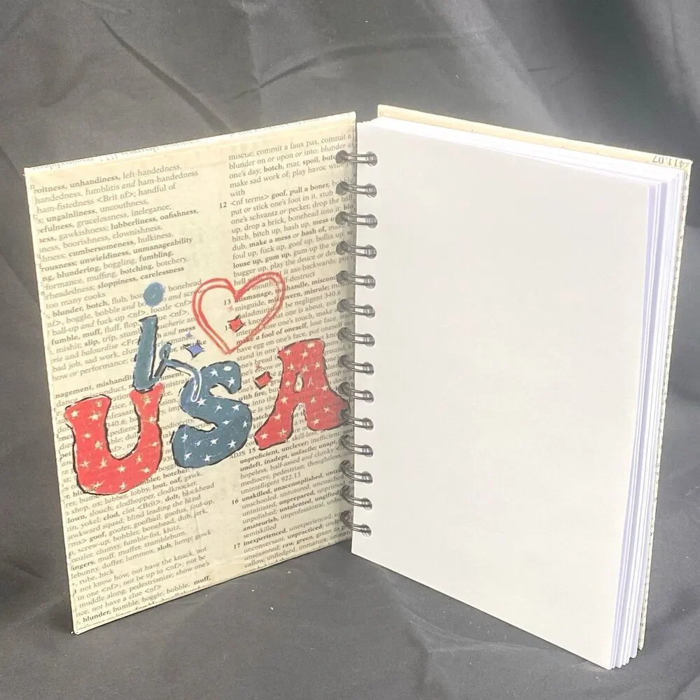 Journal Unique U.S.A. Designs Handmade Upcycled Spiral Notebook Patriotic 200 Pg
